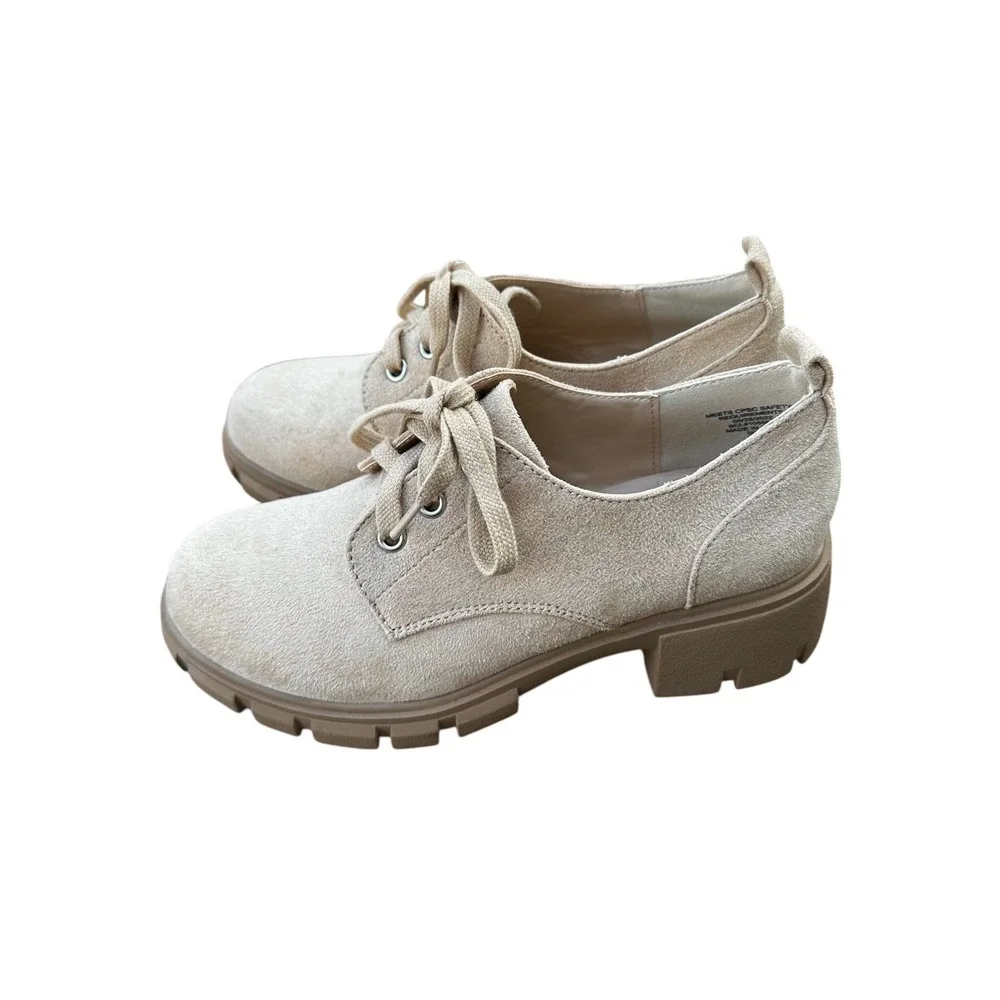 Soda Lydia Beige Faux Suede Chunky Lug Sole Lace Up Oxford Shoes Girls Size 4M
